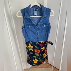 Vintage 90s Denim and Floral Romper